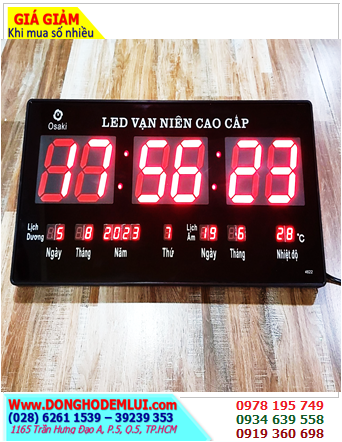 OSAKI 4622; Đồng hồ LED LỊCH VẠN NIÊN OSAKI 4622 /LỊCH DƯƠNG và ÂM LỊCH /hiển thị Giờ-Phút-Thứ -Ngày-Tháng-Năm và Nhiệt độ /Bảo hành 06 tháng 